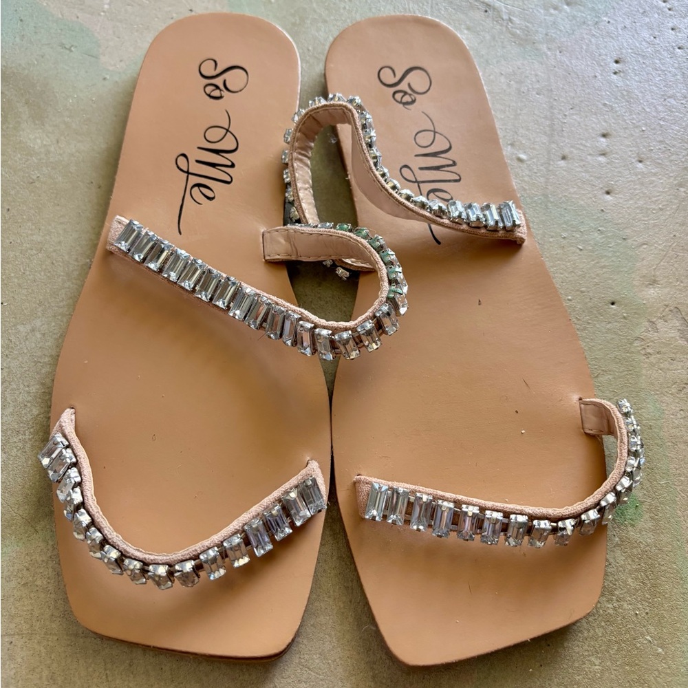 So Me Women's Tan Sandals with Silver Accents